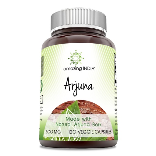 [BRSWGGAKCUARODLX] Amazing India Arjuna (Made with Natural Arjuna) 500 Mg Supplement | Vegetarian Capsules | Non-GMO | Gluten-Free | Made in USA (1 Pack | 120 Count)