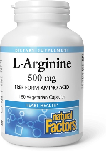 [BRSWIFQ3OFYROCL6] Natural Factors, L-Arginine 500 mg, Supports a Healthy Cardiovascular System, Heart and Muscle Metabolism, 180 capsules (180 servings)