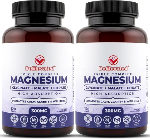 [BRSRAAAZBMIQY2TD] Triple Complex Magnesium Supplement – Fast-Acting Magnesium Complex Supplement with Glycinate, Citrate & Malate for Overall Well-Being – Natural, Vegan, Non-GMO Capsules (300mg) (2-Pack)
