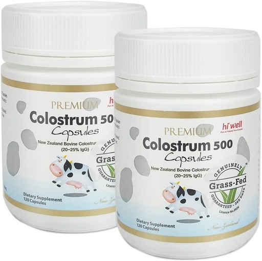 [BRSWEC32CV7B4C36] (Pack of 2) Hi Well Premium 100% Pure New Zealand Grass-Fed Colostrum 500 120 капсули