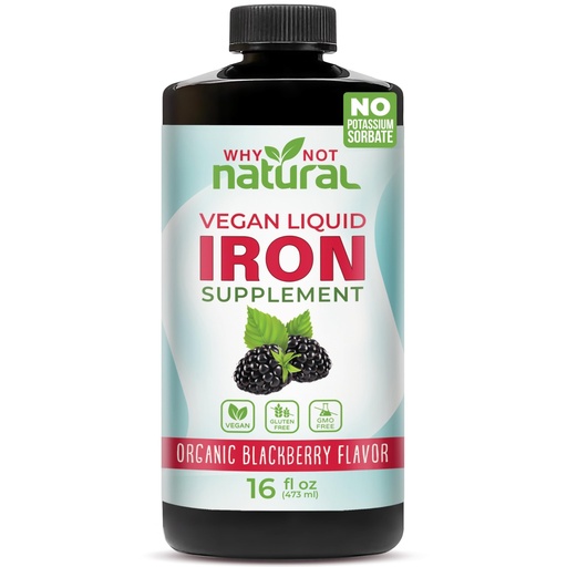 [BRSRAZT7OQGQE3D6] Why Not Natural Liquid Iron Supplement for Women, Men and Kids, Vegan Formulation for Anemia, Sugar Free, Vegan, Non-GMO, Organic BlackBerry Flavor 16 Fl Oz