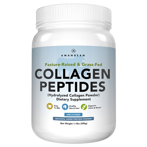 [BRSWKEANPMAQG3LI] AMANDEAN Collagen Peptides Powder (17.6oz). Grass-Fed Hydrolyzed Protein Supplement. Promotes Healthy Joints, Skin, Hair, Nails. Unflavored & Easy to Mix.