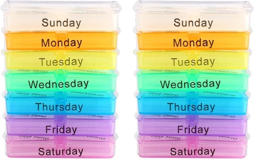 [BRSW2AATDEJRO2Y6] Таблетки диспенсер, 2 PCS Pill Organizer 4 раза в день, 7-дневная коробка таблетки Портативные дорожные таблетки Кейс Stackable Сравнения Личная медицина Организатор витаминов Рыбий жир таблетки добавки