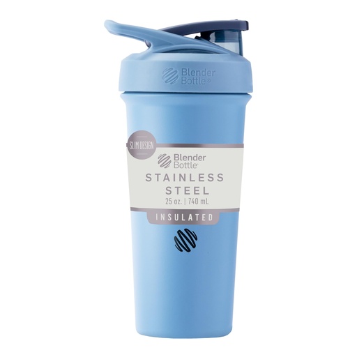 [BRSROHDYPN7REHL2] BlenderBottle Sport Sleek Insulated Stainless Steel Shaker Bottle with Wire Whisk, 25-Ounce, Dusty Blue – Protein Shakes & Hydration for Athletes & Fitness Enthusiasts, Easy Mixing, Slim Easy to Hold, Keeps Drinks Cold, Lockable Lid | Sleek