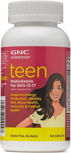 [BRSWIFILA5YGE3YZ] GNC Milestones 비탄 Multivitamin 용 소녀 12-17, 120 모자, 지원 에너지 생산 및 건강한 피부, 뼈 건강 및 면역