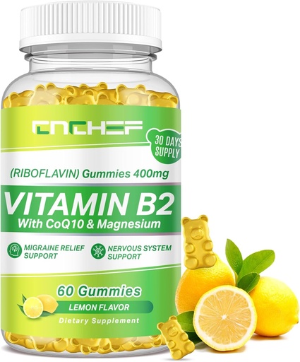 [BRSRAGL3CEBW22QY] Yetişkinler və Uşaqlar üçün Vitamin B2 Gummies - Riboflavin 400mg Təchizatçı Glycinate & CoQ10 ilə ekspert, Migraine Yardım və Nervous Sistemini Boost Enerji, Sugar Free Vegan B2 Gummies Limon Flavor