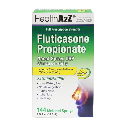 [BRSROAYZAUPGO2D4] HealthA2Z® Fluticasone Propionate Nasal Spray | 50 mcg per Spray | 24 Hour Allergy Relief | 144 Sprays | 0.62 fl oz. (18.2mL) (0.62 fl oz. (Pack of 1))