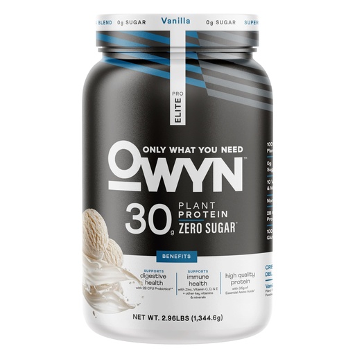 [BRSROBDRBVYBYDTL] OWYN Only What You Need Pro Elite Vanilla Flavored Protein Powder, 32g Protein, 0g Sugar, 4g Fiber, High Protein, Dairy Free, Gluten Free, Plant Based Protein Powder, 2.9LB