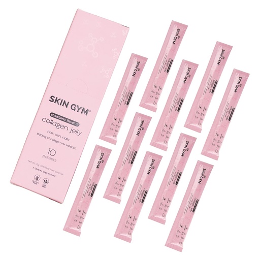[BRSRAGIOOZ5AOD3F] Skin Gym Collagen Jelly 10-Pack, Marine Collagen, Vitamin C & Hyaluronic Acid, Daily Beauty Supplement for Hair, Skin & Nails, Strawberry Flavor, 10 Pack