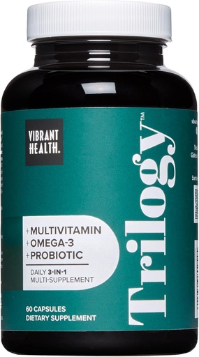 [BRSROAAKCRYWGGTJ] Vibrerende sundhed, Trilogi, Probiotisk Multivitamin med en Essential Blend of Omega-3, Vitamin A, B12, C, D3, E, Selen, Magnesium & Zink, 30 Servere