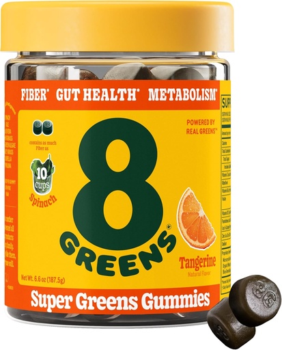 [BRSROBD7CUPQMH3U] 8Greens Fiber Super Greens Gummies | Fiber, Gut Health, Metabolism. Digestive Health, Boost Immune System & Digestive Health with 8 Real Greens - Non-GMO Formula, Gummy, Tangerine Flavor, 50 Count