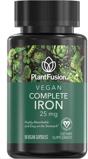 [BRSWGBAZOQIB6C3U] PlantFusion Vegan železovi dodatki iz, Premium rastlinski na osnovi železa dodatki za ženske in moške (25mg), Plus Folate & B12, 90 Veggie kapsule