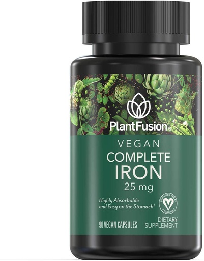 [BRSWGBAZOQIB6C3U] PlantFusion Vegan Iron Supplements from, Premium Plant Based Iron Supplements for Women and Men (25mg), Plus Folate & B12, 90 Veggie Capsules