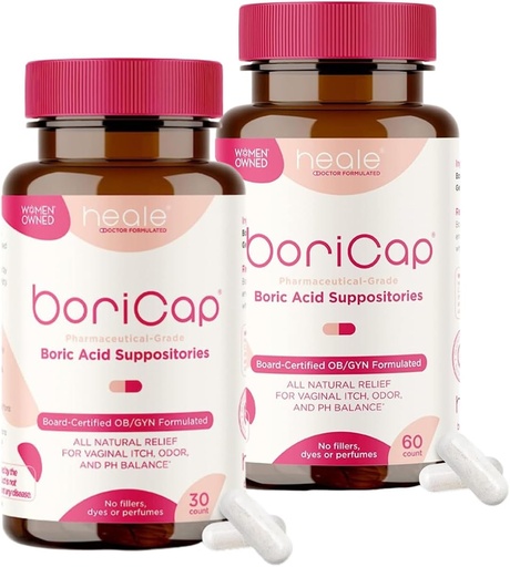 [BRSROEDYCMMBA3YY] BoriCap - Boric Acid Suppositories for Women - 600 מ"ג - Vaginal Health & Balance, Itch & Odor - Natural Relief - Feminine Care - Feminine Hygiene מוצרים - המיוצר בארה"ב על ידי Heale - 90 קפסולות