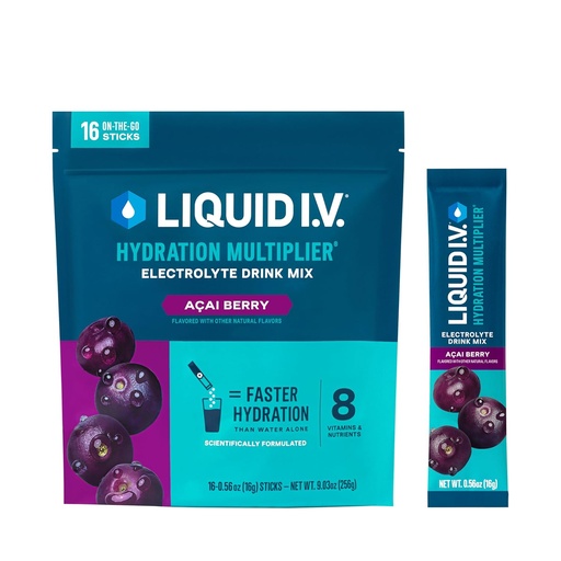 [BRSWGFDYBF7QI23X] Liquid I.V.® Hydration Multiplier® - Açaí Berry - Hydration Powder Packets | Electrolyte Powder Drink Mix | Convenient Single-Serving Sticks | Non-GMO | 16 Servings (Pack of 12)