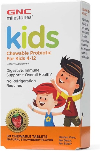[BRSWKHY3DMAAOF3C] GNC Milestones Kids Chewable Probiotic for Kids 4-12, 30 Chewable Tablets, Supports Digestive and Immune System