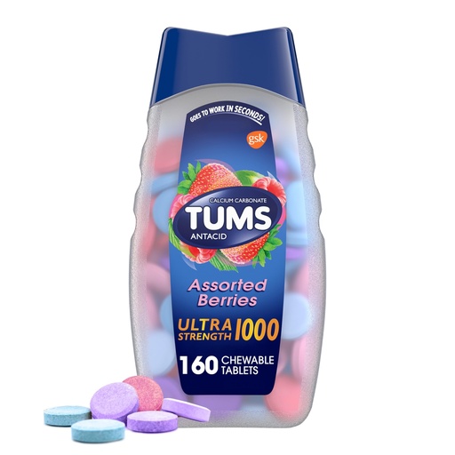 [BRSWIYYAAIMQYCTM] TUMS Ultra Strength Chewable Antacid Tablets for Heartburn Relief and Acid Indigestion Relief, Assorted Berries - 160 Count