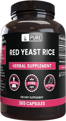 [BRSWGBA7OR7RGCLL] URE ORIGINAL INGREDENTS Red Yest Rice (365 Capules) No Magnesi Orice Fillers, sempre Pure, Lab Verificat