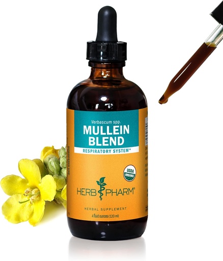 [BRSWIY37AEGG2D3E] Herb Pharm Certified Organic Mullein Blend Liquid Extract for Respiratory System Support - 4 Ounce
