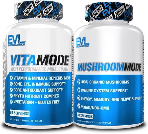 [BRSRMBIHCQMBG2QZ] Evlution Men's Multivitamin and Mushroom Complex Supplements Nutrition Daily Multivitamin with Essential Minerals and Phytonutrient Complex Plus Nootropic Lions Mane Mushroom Supplement Capsules