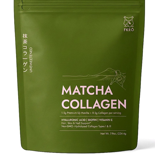 [BRSROGAKAB5GACAU] FKRO Matcha Collagen Peptides Powder with Biotin, Hyaluronic Acid & Vitamin C | Type I & III Hydrolyzed Collagen for Hair, Skin & Nails | Unsweetened Japanese Matcha Latte | 22 Servings, 7.9oz