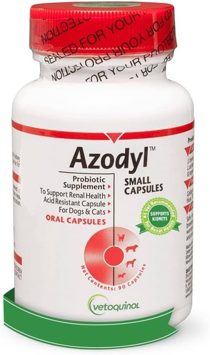 [BRSWIZIKBMGAKAL4] Vetoquinol Azodyl Kidney Health Supplement for Dogs & Cats, 90ct - Probiotic Pet Wellbeing - Help Support Kidney Function & Manage Renal Toxins - Renal Care Supplement - Easy-to-Swallow Small Caps