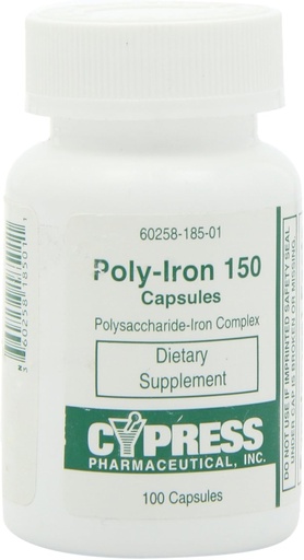 [BRSWIYYICBYAIFLK] Dietary Supplement - Poly Iron Capsules 150 mg (100 caps per bottle) by Cypress Pharmaceutical #185-01 (1 Bottle of 100 Caps)