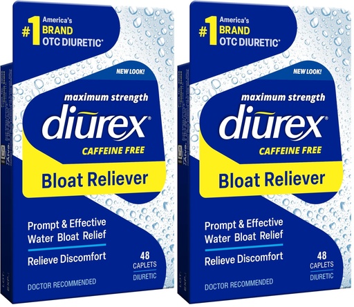 [BRSRMGLYCUBROC3V] Diurex Caffeine-Free Bloat Relief, Maximum Strength, Relieve Water Bloat Discomfort, Up to 6 Hours of Relief, 48 Count (Pack of 2)