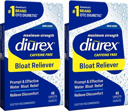 [BRSRMGLYCUBROC3V] Diurex Max - Máximo forza pílulas de auga diurética sen cafeína - Séntese mellor e menos pesado, 48 Conde (Pack de 2)