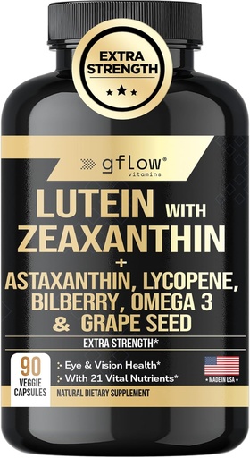 [BRSRO2Y2BYAQED3V] Lutein and Zeaxanthin Supplements - Advanced Eye Vitamins with Astaxanthin, Omega 3, Resveratrol, Bilberry, Lycopene, Quercetin, Ginkgo Biloba, Vitamin D | Health Vision | Made in USA