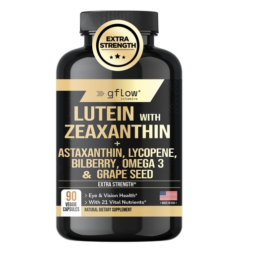 [BRSRO2Y2BYAQED3V] gflow vitamins Lutein and Zeaxanthin Supplements - Advanced Eye Vitamins with Astaxanthin, Omega 3, Resveratrol, Bilberry, Lycopene, Quercetin, Ginkgo Biloba, Vitamin D | Health Vision | Made in USA