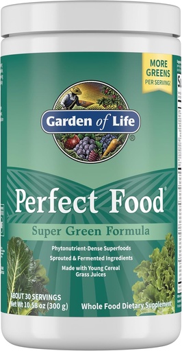 [BRSWIYQOCQHGGAI3] Garden of Life Perfect Food Super Green Formula - 30 Servings, 45 Superfoods, Greens, Fruit and Veggie Juice Superfood Powder Supplement, Probiotics, Organic Spirulina for Digestion and Immune Health
