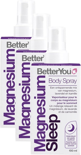 [BRSRAYYOBMIR6G3Z] BetterYou Magnesium Muscle Body Spray - Relaxing Topical Magnesium and Essential Oil Spray - Lavender and Chamomile - Promotes Better Sleep - 3.38 oz (Pack of 3)