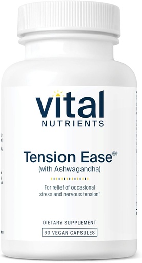 [BRSWIGQYA4FGMCI5] Vital Nutrients Tension Ease with Ashwagandha | Stress Relief Supplement for Relief of Occasional Stress and Nervous Tension | Gluten, Dairy, Soy Free | Non-GMO | 60 Capsules