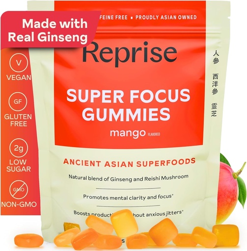 [BRSRA2QEPIFRQD3F] Focus Gummies за възрастни  по американски и корейски женшен с екстракт от Reishi Mushroom - всички естествени гумени бонбони за фокус, настроение и енергия - Манго Ароматизирани - 45 графове