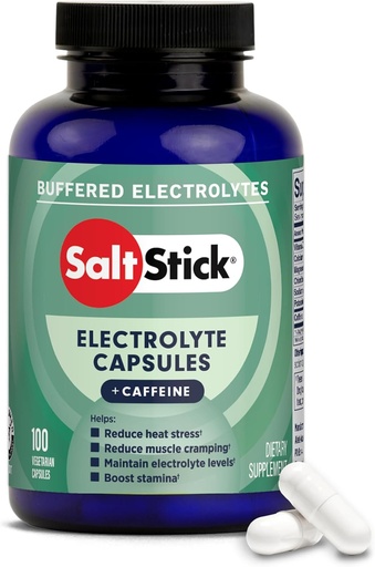 [BRSWIZYGBBYRS23U] SaltStick Electrolytes con Caffeine - Salt Pills and Electrolytes for Running, Hydration, Leg Cramps Relief, Sports Recovery, Hiking Essentials - Sal, Magnesium, Potassium, Vitamina D3 - 100 Cuenta