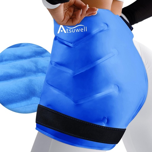 [BRSROFARCUBRUCL4] Atsuwell XL Hip Ice Pack Wrap, Gel Cold Pack for Hip Care, Reusable Ice Pack for Hip Replacement, Soft Plush Lined Cold Compress for Hip, Knee, Back, Blue