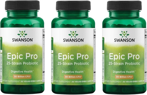 [BRSWGFD3CJ5GMG33] Swanson Epic-Pro 25-Strain Probiotic 30 Billion CFU Digestive Health Immune System Support Prebiotic Nutraflora FOS 30 DRcaps Veggie Capsules (Caps) (3 Pack)