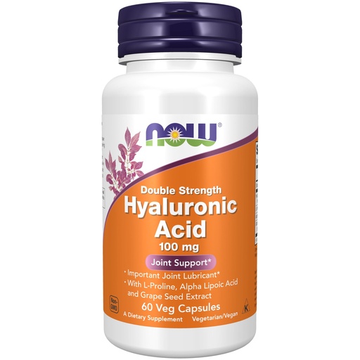 [BRSWIYQZCQHBAAYZ] NOW Foods Supplements, Hyaluronic Acid 100 mg, Double Strength with L-Proline, Alpha Lipoic Acid and Grape Seed Extract, 60 Veg Capsules