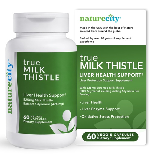 [BRSRMZQ2DMIA4FYZ] NatureCity TrueMilkThistle | Milk Thistle Supplement 525mg | Milk Thistle (80% silymarin) containing 420mg of Silymarin | Antioxidant Support | Liver Support Supplement | 60 Veggie Capsules