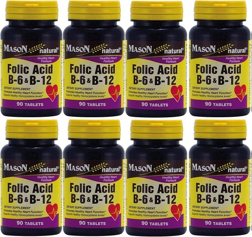 [BRSWIAQZBIEAOHDY] Mason protein folic B-6 và B12 Công thức sức khỏe tim 90 bảng trên mỗi gói bình 8 Tổng cộng 720 bảng
