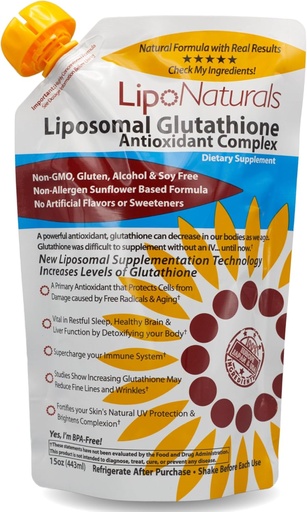 [BRSWGFAZDIMGGDT3] Lipo Naturals Liposomal Glutathione Complex Liquid (30 Doses) - Natural Formula Immunity + Liver Health + Anti-Aging Support with Vitamin C - Vegan, China-Free (15oz / 443ml)