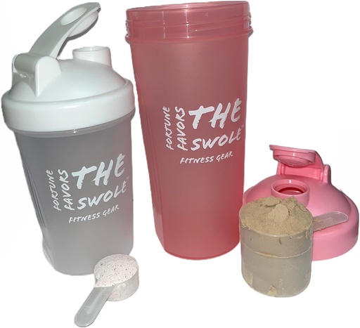 [BRSROZY6BUARQ3YY] Shaker Bottle [2 pack] for Protein Shakes, pre-workout, and post-workout. One 24-ounce/one 14-ounce. Assorted colors. (Pink/Clear)