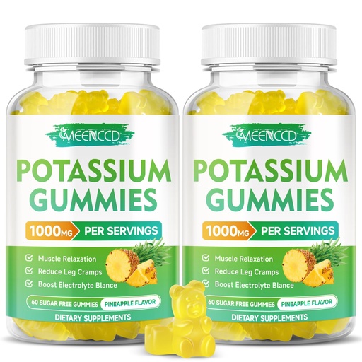 [BRSRAGQ7BAGQE23U] Potassium Citrate Gummies 1000mg, High Potency Potassium Supplement Gummies for Adults Women & Men, Support Muscle Health, Sugar-Free, Pineapple Flavor, 120 Count