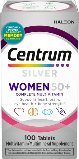 [BRSWYC3YBAHQ2HYV] Centrum Silver's Multivitamin for Women Plus, Multivitamin/多minar 配有维生素D3,B维生素,非GMO成份,支持老年的记忆和认知——100Ct