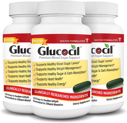[BRSWIBAECMOBCCDA] Glucocil – Softgels - Premium Blood Sugar Support - Over 2 millioner flasker solgt - støtter alle 3 blodsugar Essentials - Siden 2008, med Berberine, proprietær Mulberry Leaf, og mer, 3-Pack