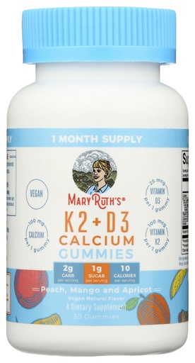 [BRSW2HAZBYJRMA35] Mary Ruth's Vitamin K2 & D3 + Calcium Gummies, 30 CT