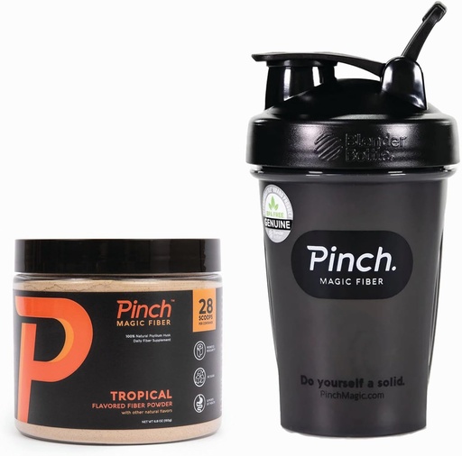 [BRSRABT6CAIG2CTK] Pinch Magic Fiber & Shaker Combo | Prebiotic Fiber Supplement for Digestive Health, Keto, Vegan, Sugar-Free | Includes BPA-Free Shaker for Smooth Mixing & Travel | USA-Made | 28-Day Supply | 20 oz