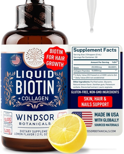 [BRSWYZAODN6AACQ6] Liquid Biotin for Hair Growth Collagen - Biotin Liquid 10,000mcg Collagen 5,000mcg Extra Strength Liquid - Liquid Collagen and Biotin Drops for Hair Growth - Biotin and Collagen Drops for Women - 2oz