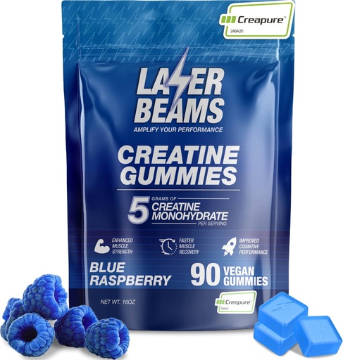 [BRSRAAY3AFYBOGTD] Creatine Monohydrate Gummies for Women & Men- 5g Creapure Creatine per Serving - Vegan, Blue Raspberry Flavor - Boost Muscle Strength, Endurance, Recovery & Mental Focus (90 Gummies)
